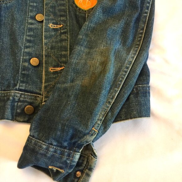 VINTAGE 70s LEE DENIM TRUCKER JACKET MENS M TRAVEL PATCHES UNION MADE USA 39x23 - Picture 5 of 15